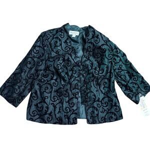 NEW J.R. Nites by Carol Lin Blazer Green with Black Floral Design Sz 14W NWT $99